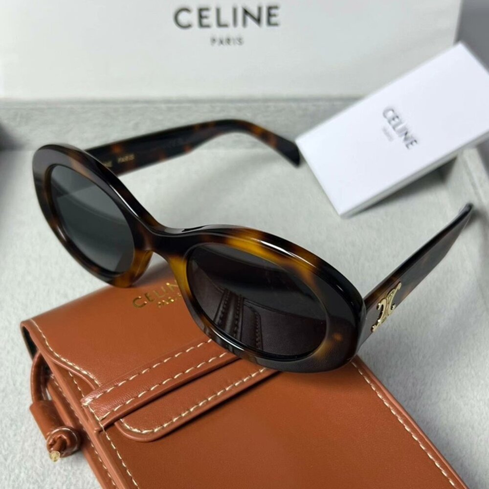 Celine Triomphe Oval Tortoise Sunglasses